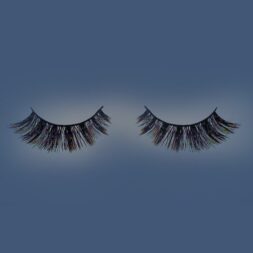 A pair of false eyelashes with colorful lashes.