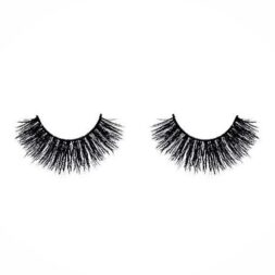 A pair of false eyelashes on top of white background.