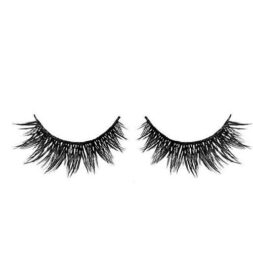 A pair of fake eyelashes on top of white background.