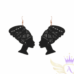 Black silhouette African queen earrings with cutout design