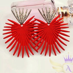 Red sunburst palm statement earrings with silver accents