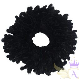 Black volumizer scrunchie for creating fuller ponytails and buns.