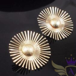 AloumbaBelle Sunflower Geometric Earrings in gold with bold geometric sunburst design.