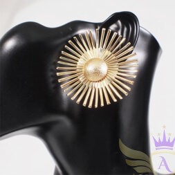 AloumbaBelle Sunflower Geometric Earrings in gold with bold geometric sunburst design.