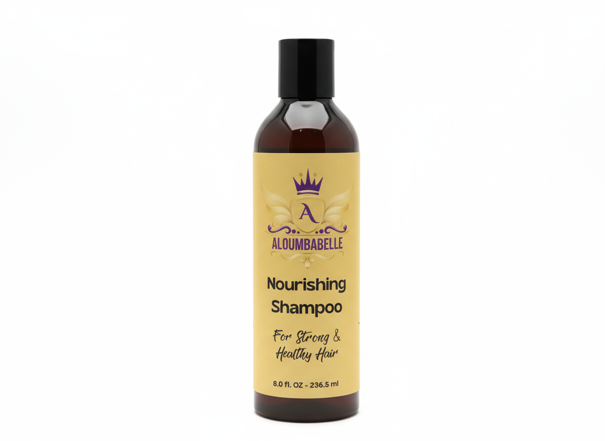 Bottle of Aloumbabelle Nourishing Shampoo, 8 fl. oz, for strong and healthy hair