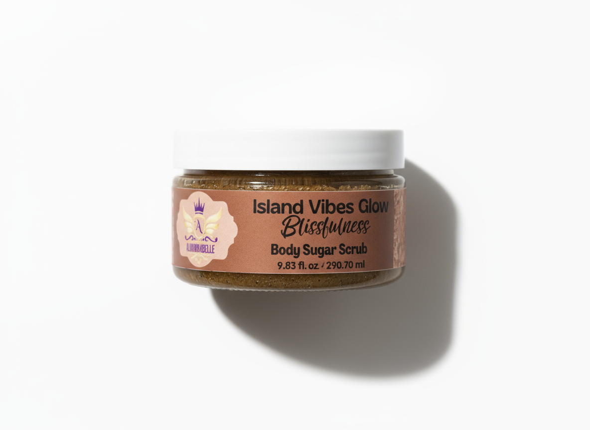 The Island Vibes Glow Body Sugar Scrub Collection by Aloumbabelle includes six luxurious scrubs crafted to exfoliate, hydrate, and rejuvenate the skin. Each 9.83 fl. oz jar delivers a tropical-inspired experience: Blissfulness – Rich brown sugar glow Pineapple Way – Tropical pineapple radiance So Peachy – Juicy peach sweetness Mauve Delight – Soft floral indulgence Cucumber – Fresh, cooling hydration First Sight – Romantic pink radiance This collection embodies island-inspired beauty and is perfect for gifting or treating yourself to a variety of radiant skin experiences.