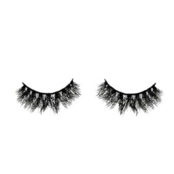 A pair of false eyelashes on top of white background.