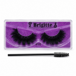 Brigitte lash style 105 with black spoolie brush on white background