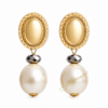 Luxe oval pearl drop earrings with gold oval detail and pearl accent