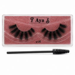 Aya lash style 106 with black spoolie brush on white background