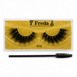 Freda lash style 103 with black spoolie brush on white background