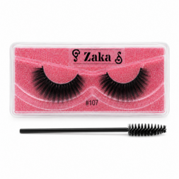 Zaka lash style 107 displayed in pink glitter lash tray with spoolie brush