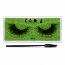 Zulie lash style 108 displayed in green glitter lash tray with spoolie brush