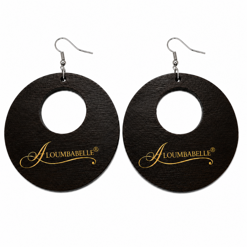 Dark Black Brown wooden circle earrings with cutout center