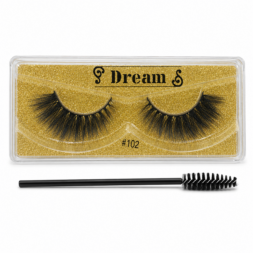 Dream lash style 102 with black spoolie brush on white background