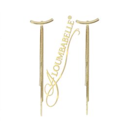 Gold long drop chain earrings with curved top bar and cascading chains