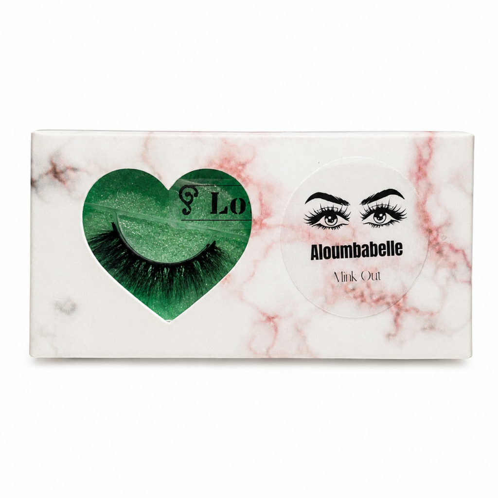 Lovana lash style 109 visible inside marble lash box packaging