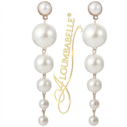 Luxe cascade pearl drop earrings on white background
