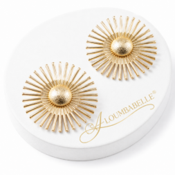 AloumbaBelle Sunflower Geometric Earrings in gold with bold geometric sunburst design.