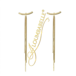 Gold long drop chain earrings with curved top bar and cascading chains