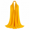 Versatile yellow cotton crinkle scarf with protective watermark logos on white background