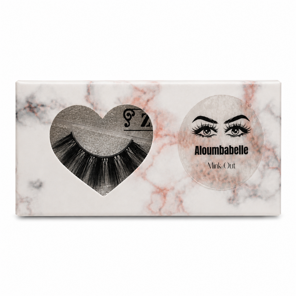 Zine lash style 101 visible inside marble lash box packaging
