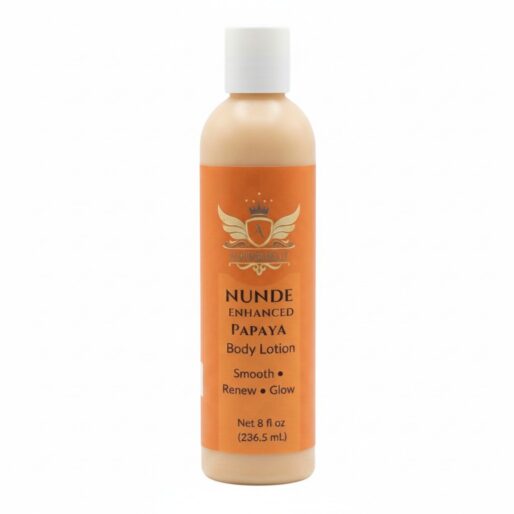 Front view of Aloumbabelle Nunde Enhanced Papaya Body Lotion 8 oz bottle on a white background