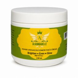 Nunde Enhanced Lemon Face Cream 4 fl oz jar with green and yellow label and white lid on a white background.