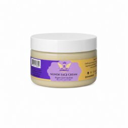 Nunde Face Cream 4 fl oz jar with purple and gold label and white lid on a white background.