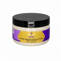 Nunde Enhanced Face Cream 4 fl oz jar with purple and gold label and black lid on a white background.