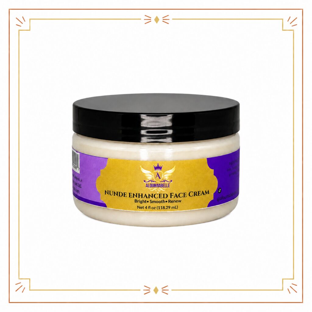 Nunde Enhanced Face Cream 4 fl oz Nunde Enhanced Face Cream 4 fl oz jar with purple and gold label and black lid on a white background.
