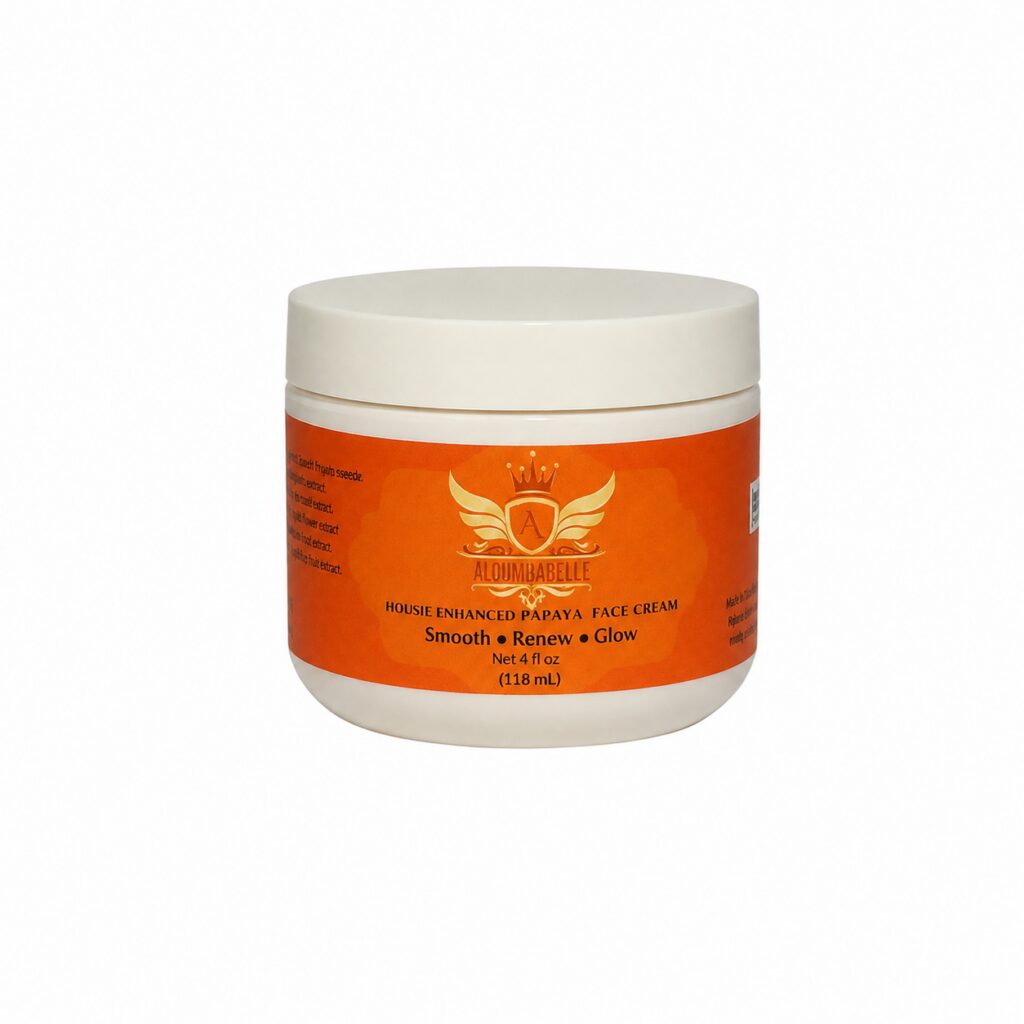 Nunde Enhanced Papaya Face Cream 4 fl oz Nunde Enhanced Papaya Face Cream 4 fl oz jar with orange label and white lid on a white background.